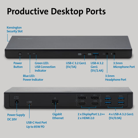 Kensington SD4750P USB-C Displaylink Docking Station for Windows, MacBook, Surface and Chromebooks – Dual 4K Video, 85W PD (K39105NA)