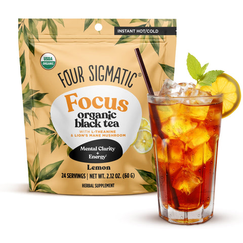 Four Sigmatic Think Organic Black Tea | Instant Lemon Tea w/Lion's Mane & L-Theanine for Mental Clarity & Focus | Organic Herbal Teas w/Adaptogens | Vegan, Gluten-Free | Lemon, 24 Servings
