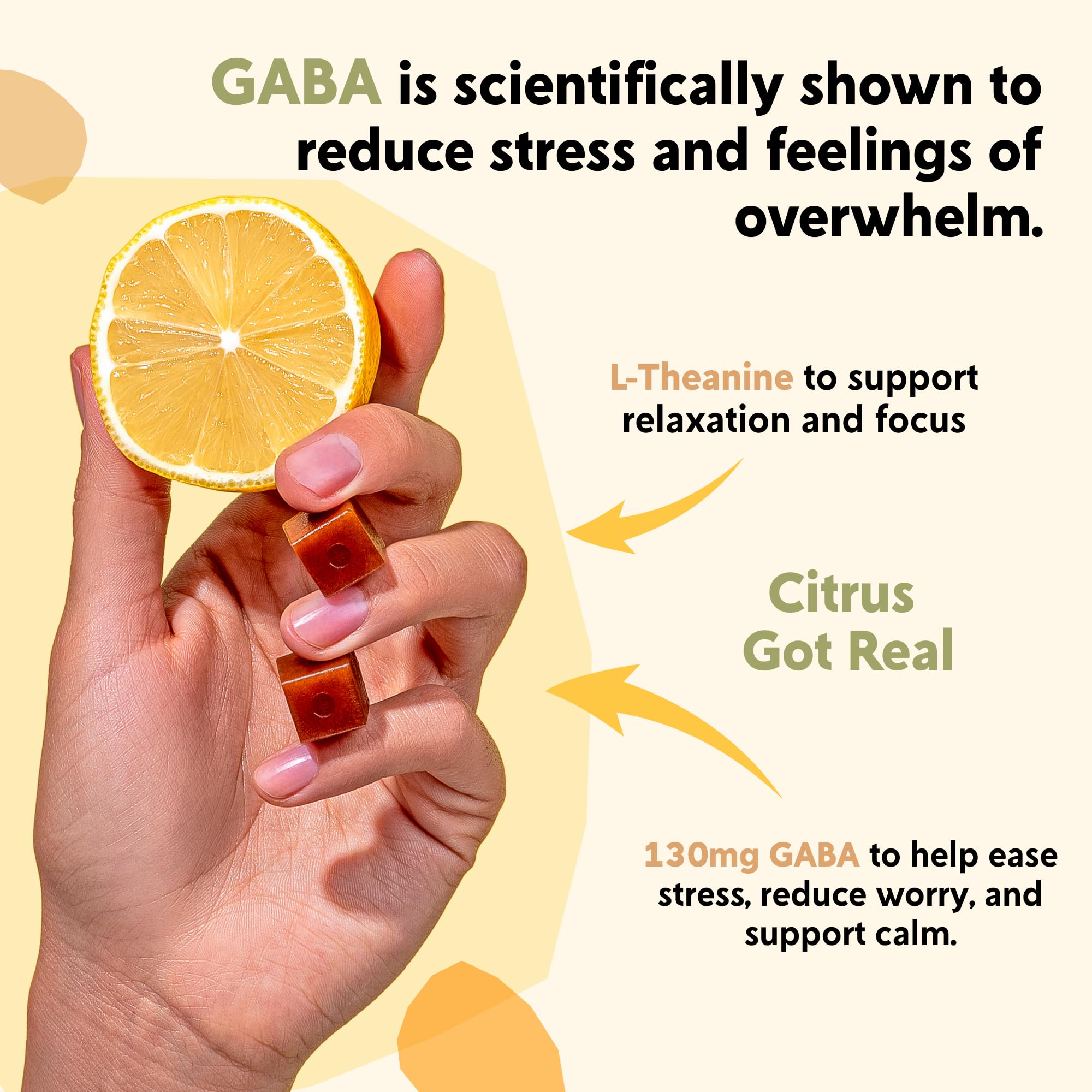 PYM Citrus Mood Chews Support for Stress, Worry & Overwhelm, 20 Count | 130mg GABA, 90mg L-Theanine | Vegan, Non-GMO, Gluten-Free, No Added Sugar | All-Natural Mood Support Supplement Made in USA