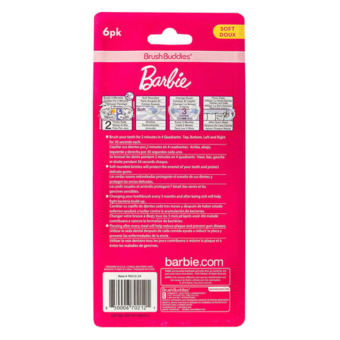 Brush Buddies 6 Pack Barbie Toothbrushes for Kids, Children's Toothbrushes, Soft Bristle Toothbrushes for Kids