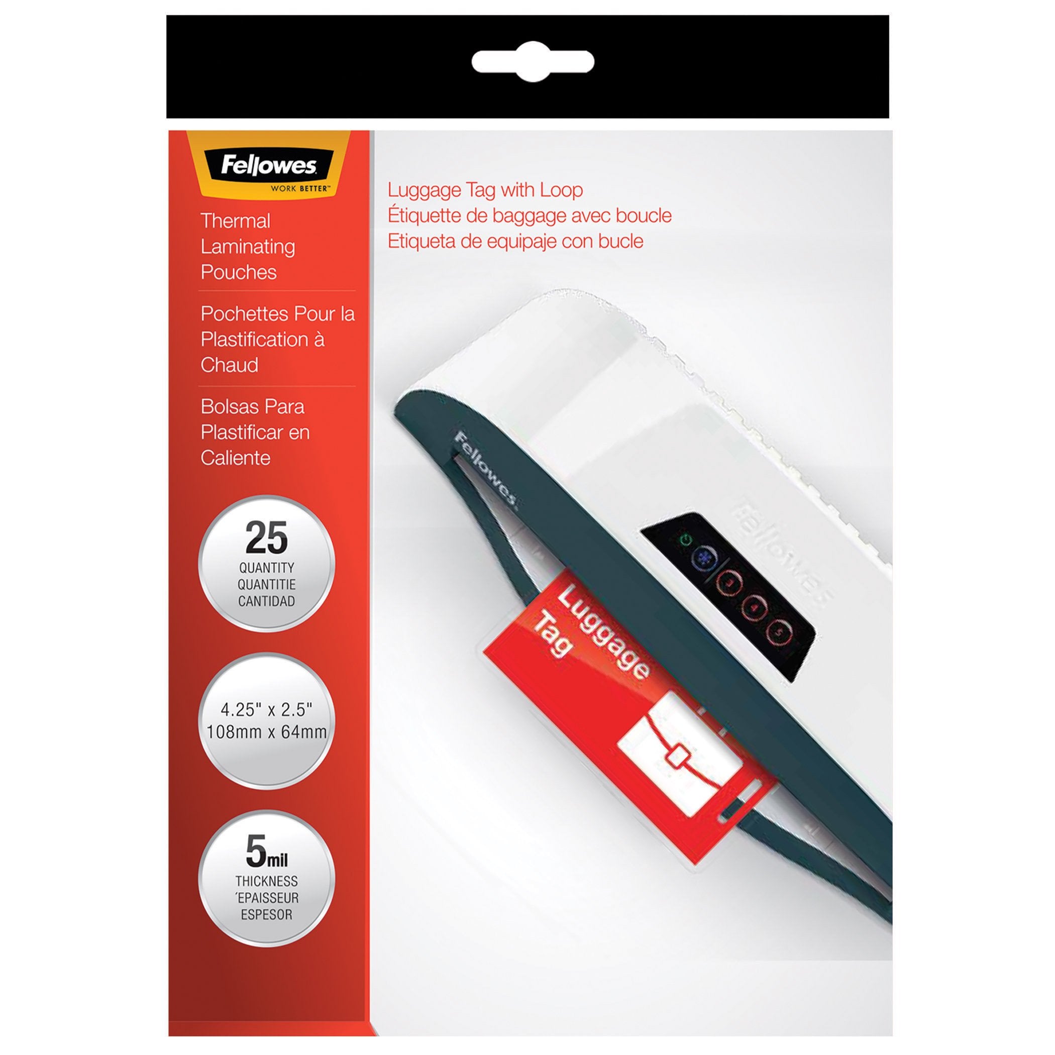 Fellowes Hot Laminating Pouches, Luggage ID Tag with Loop, 5 mil, 25 Pack (52003)