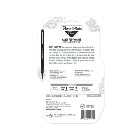 Paper Mate Flair Felt Tip Pens, Medium Point (0.7mm), Limited Edition Candy Pop Pack, 6 Count
