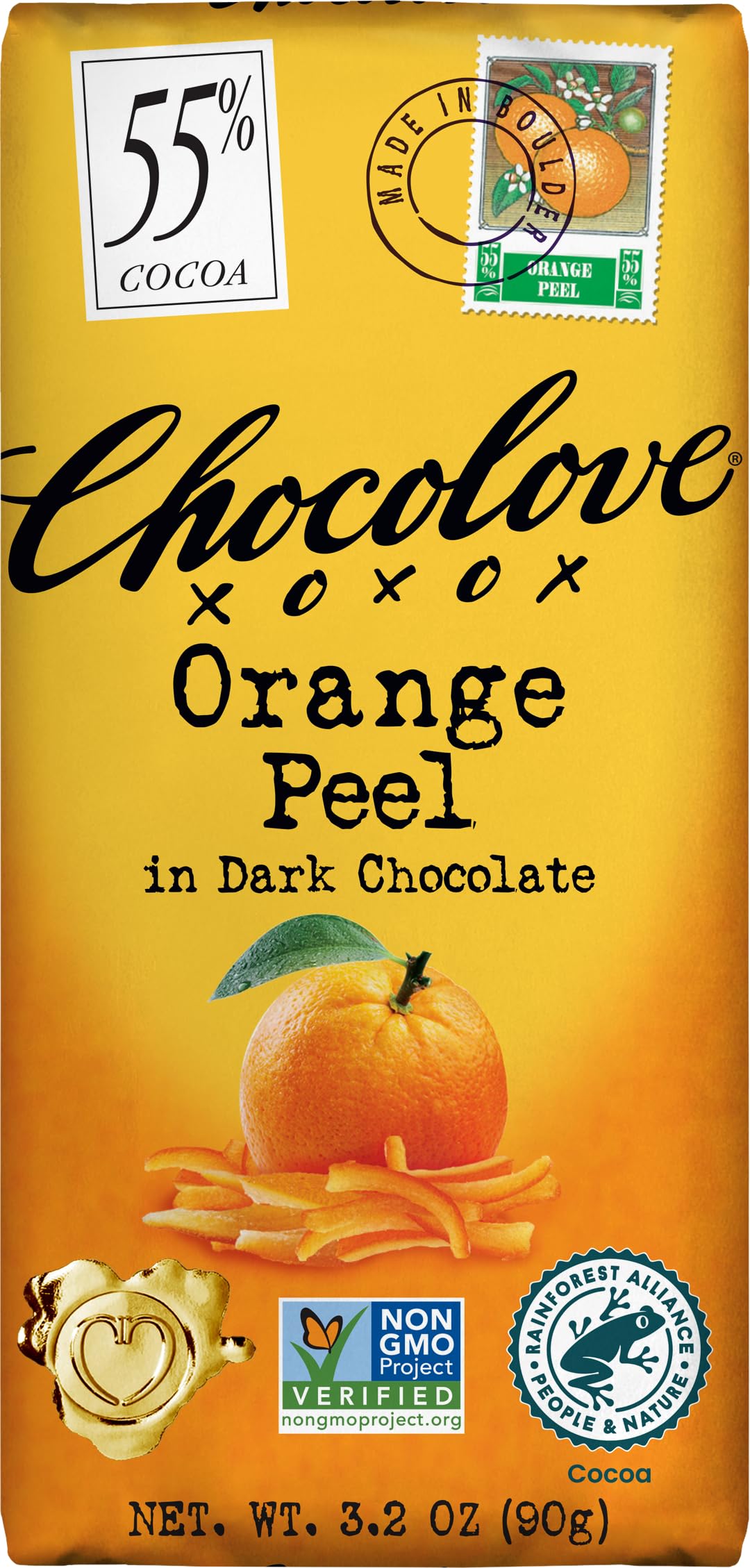 Chocolove, Orange Peel in Dark Chocolate, 3.2 oz