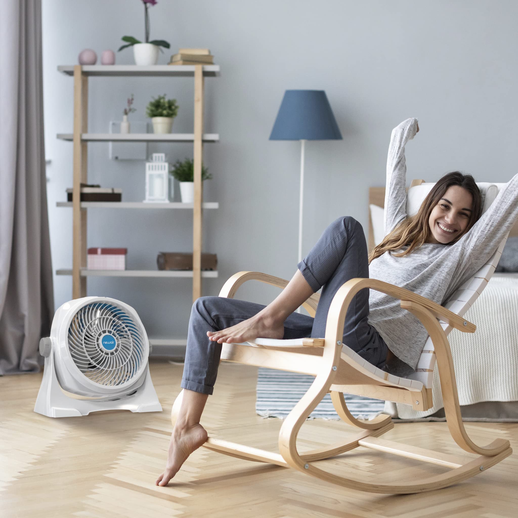 NewAir 12-inch Powerful Air Circulator Portable Fan in White | Wall Mountable, 360° Pivot, Up to 40 ft. of High Air Flow at 1010 CFM, Small Table Desk Fan | Home, Office, Bedroom, White Noise