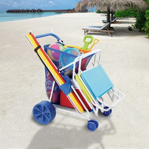 Folding Multi-Purpose Deluxe Beach Cart With Wide Terrain Wheels - Holds Your Beach Gear and more!