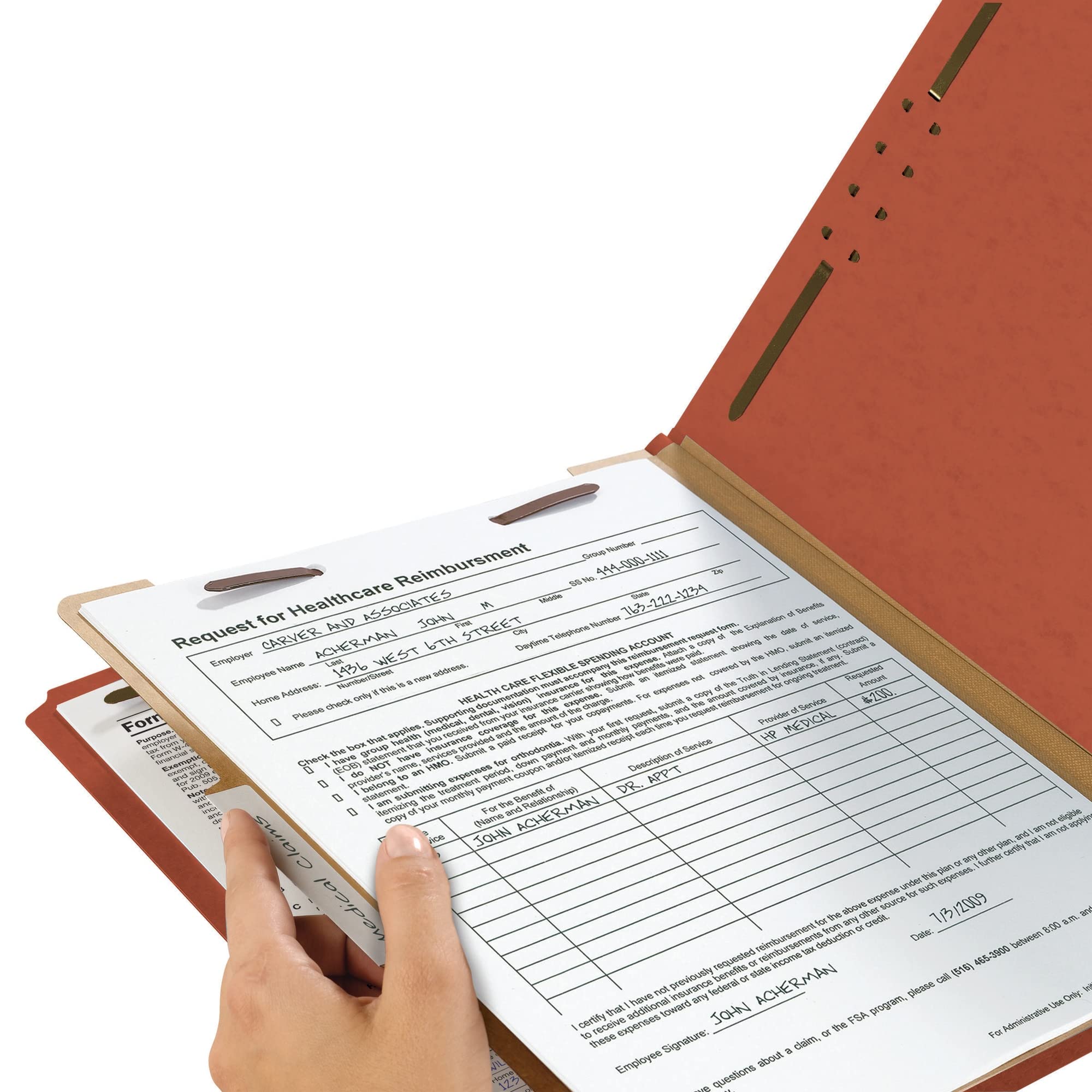 Smead 100% Recycled Pressboard Classification File Folder, 1 Divider, 2" Expansion, Legal Size, Red, 10 per Box (18723)