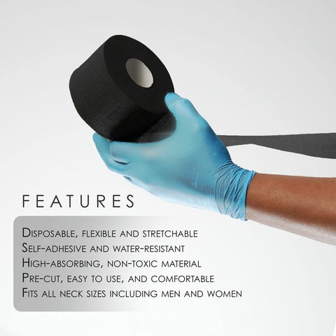 L3 - Level 3 Neck Paper - Disposable and Flexible Neck Strips - Barber and Hair Stylist Supplies - Self-Adheres to Neck - Pre-Cut and Easy to Use - 5 Rolls (100each) (Black)