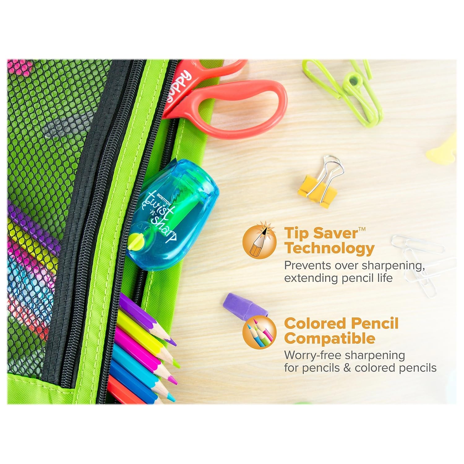 Bostitch Office Pencil Sharpener, Twist-N-Sharp, Easy Open Tray, Perfect for Kids, Works with Colored Pencils & Makeup Pencils, 3-Pack