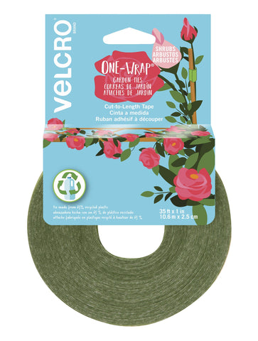 VELCRO Brand VEL-30089-AMS Wide Extra Support Garden Ties Recycled Plastic for Strong Roses Shrubs Vines and Heavy Plants, 1in x 35ft, Green