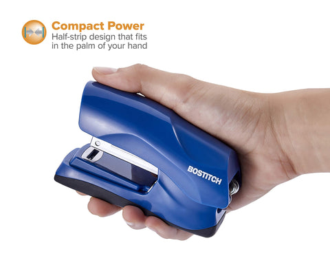 Bostitch Office Heavy Duty Stapler, 40 Sheet Capacity, No Jam, Half Strip, Fits into the Palm of Your Hand, For Classroom, Office or Desk, Navy Blue