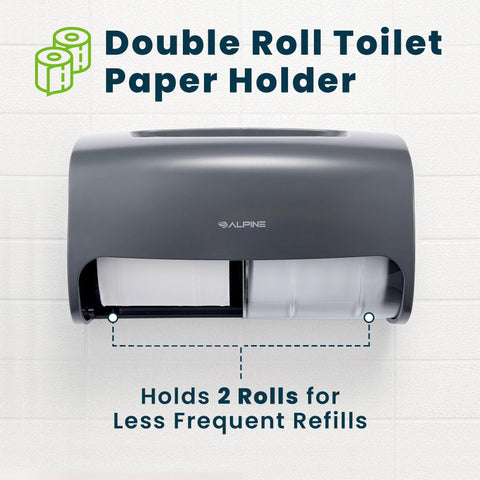 Alpine Commercial Toilet Paper Dispenser - Double Toilet Paper Holder Wall Mount for Less Frequent Paper Roll Refill