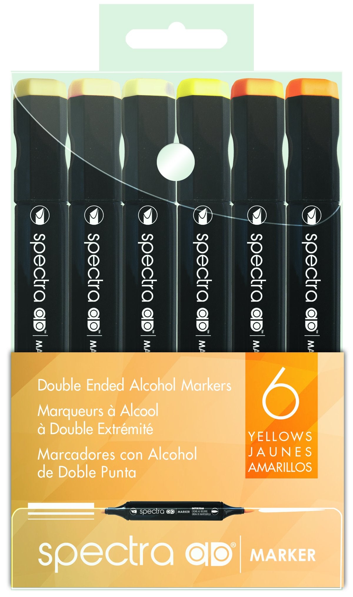 AD Marker Chartpak Spectra Set in Plastic Case, Tri-Nib and Brush Dual-Tip, 6 Assorted Yellow Colors (SYELLOWS6AD)