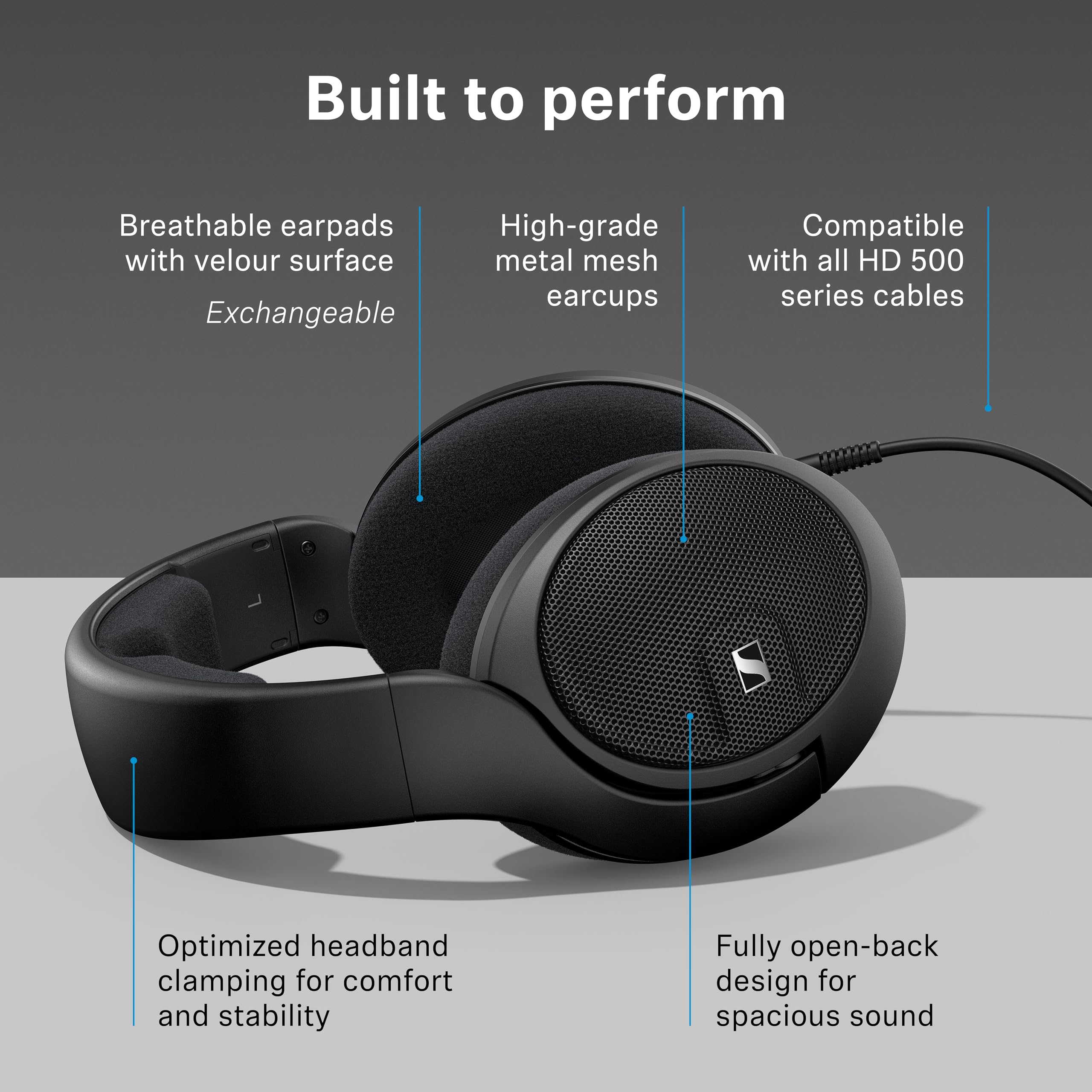 Sennheiser HD 560S Open-Back Over-Ear Wired Headphones – Neutral, Natural Sound for Music, Gaming, and Content Creation, Black