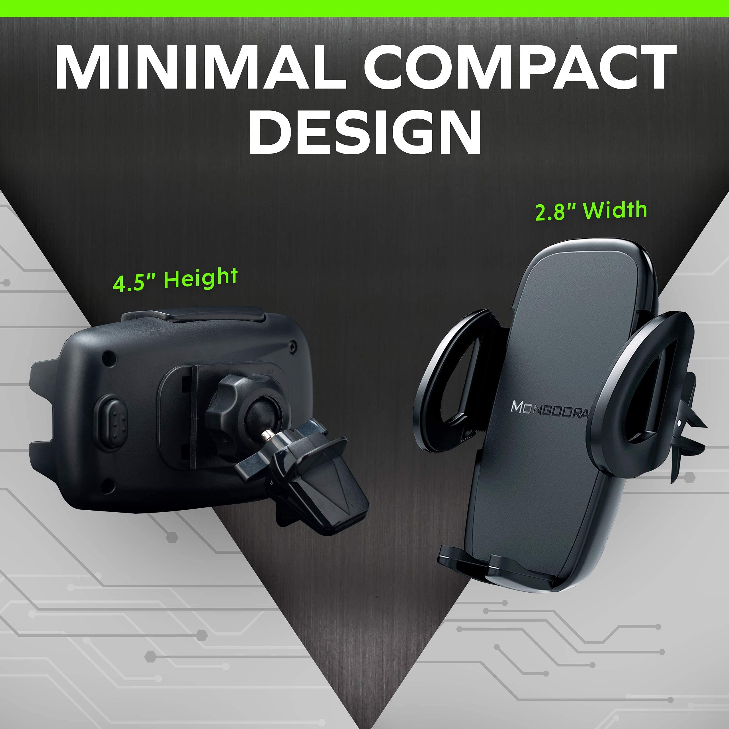 Mongoora Air Vent Car Phone Mount Holder - Locking Cell Phone Car Mount Universal for Any Smartphone, iPhone, Android - Clip On Car Phone Holder for Dashboard - Stocking Stuffers