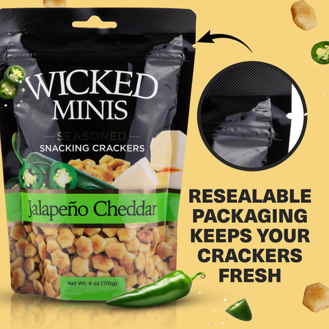 Wicked Minis Soup & Oyster Crackers - Saltine & Salted Flavored Mini Puffed Soup, Savory Snacking Mix, Seasoned Croutons Salad Toppers, Crackers for Chili 6oz (Jalapeno Cheddar, Pack of 1)
