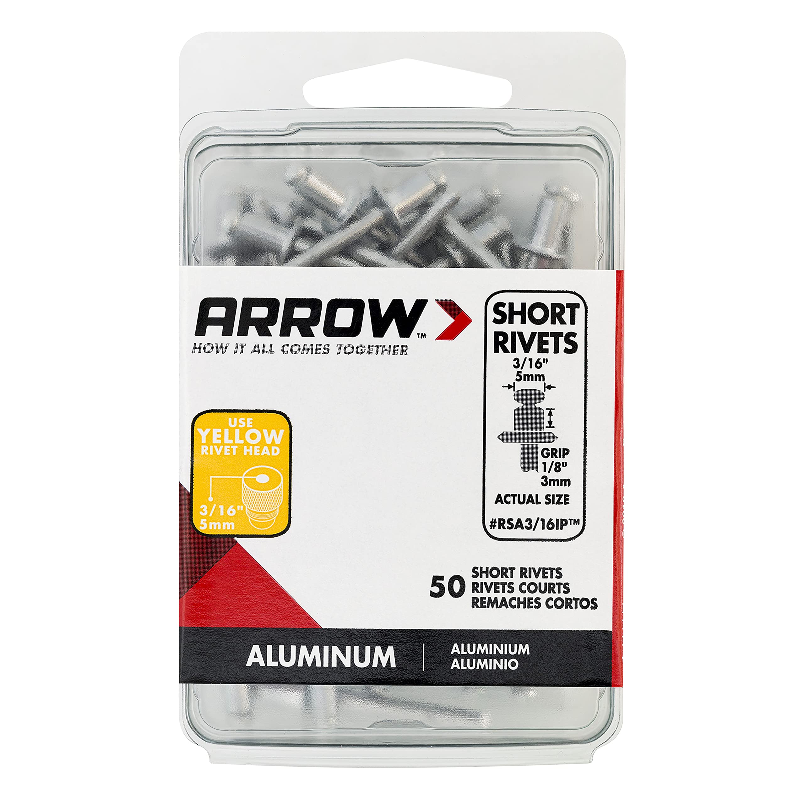 Arrow Fastener RSA3/16IP Short Aluminum 3/16-Inch Rivets, 50-Pack