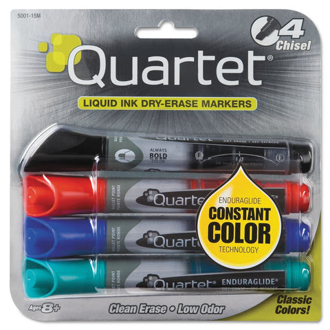 Quartet Dry Erase Markers, Whiteboard Markers, Bullet Tip, EnduraGlide, Assorted Classic Colors, 4 Pack (5001-1MA)