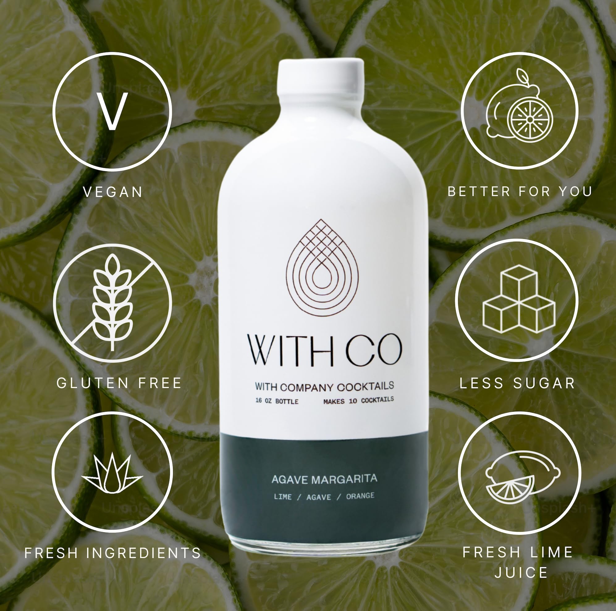 Withco Agave Margarita Cocktail Mixer Makes 10 Drinks with Fresh Lime, Orange - Just add Tequila or Mezcal or drink as a mocktail with soda water