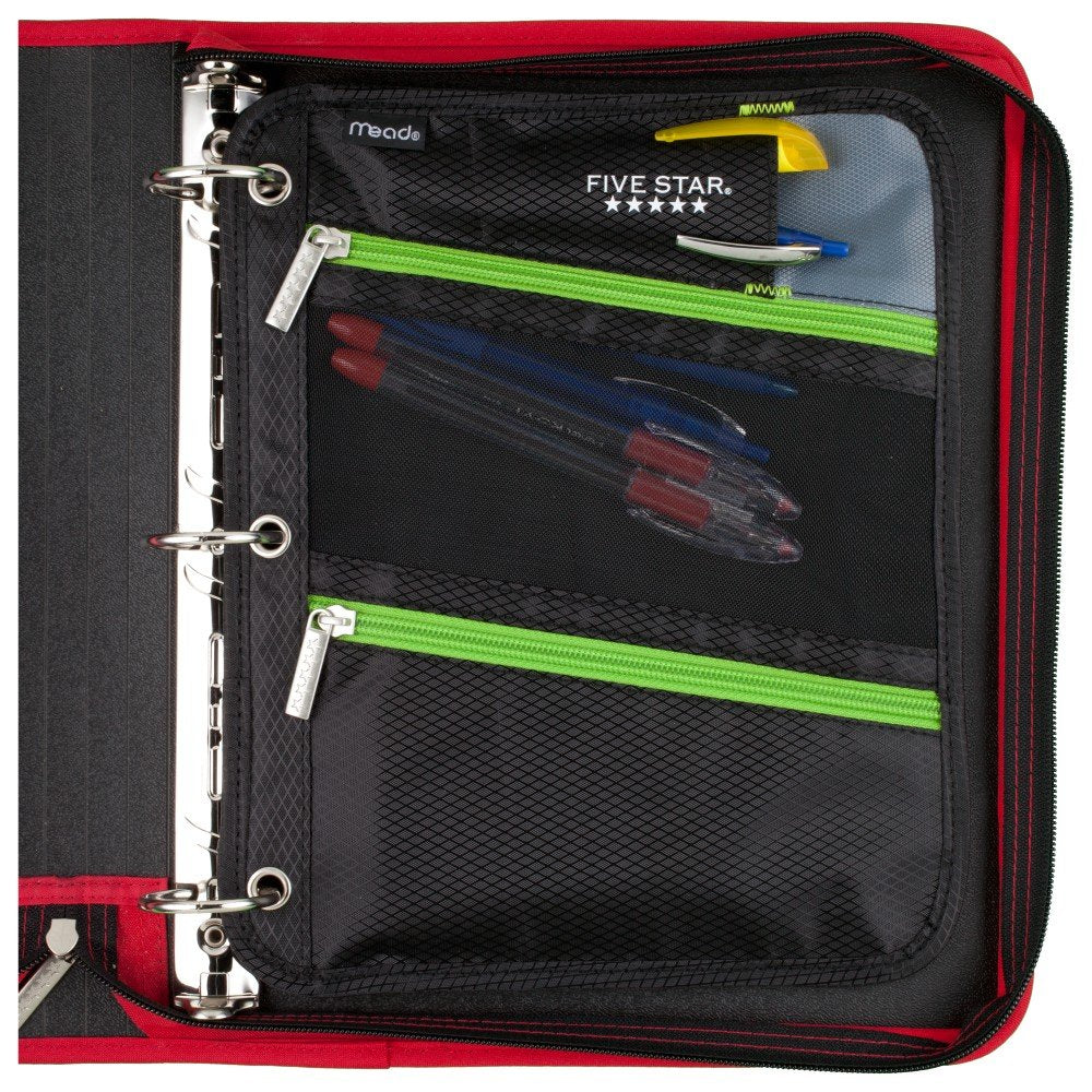 Five Star Zipper Pouch, Pencil Pouch, Pen Holder, Fits 3 Ring Binders, Red / Gray (50642BE7)