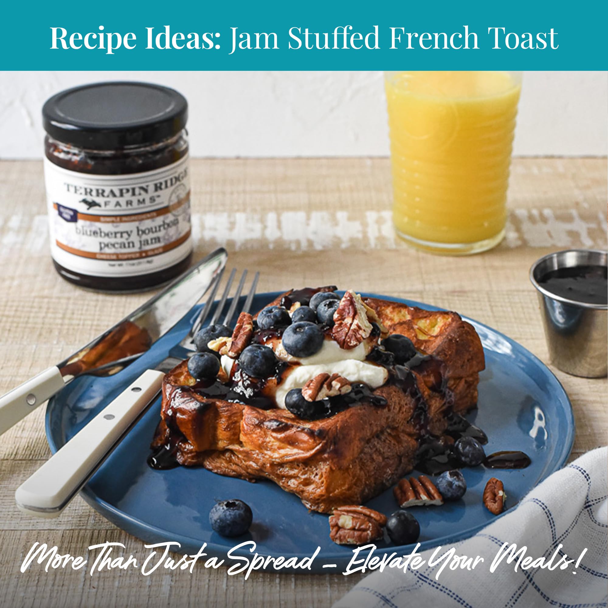 Terrapin Ridge Farms Blueberry Bourbon Pecan Jam - Sweet & Flavorful Jam with Blueberries, Pecans, Raisins, Cinnamon, and Bourbon - Perfect for Toast, Meats, and Desserts -1 Quart