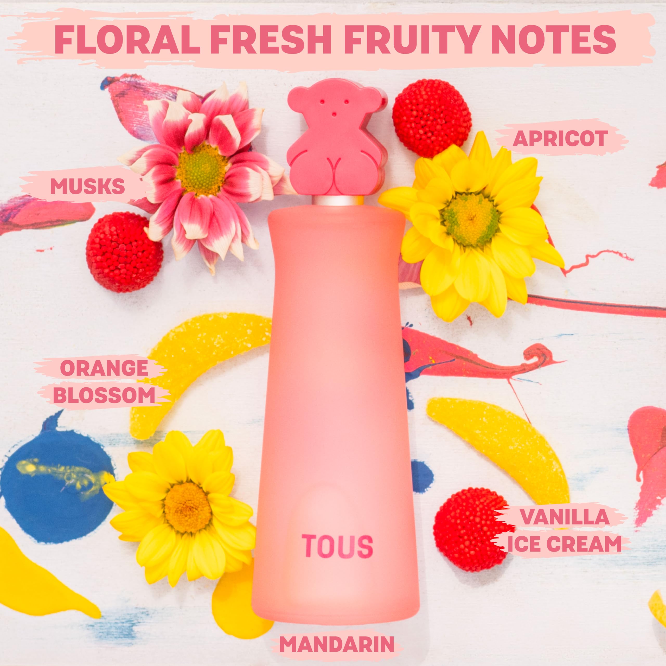 TOUS Kids Girl Eau de Toilette Spray, Floral Fresh Scent, Gentle on Girls' Sensitive Skin. Ideal for Everyday Use, With Notes of Apricot, Coconut Water, Musk, and Vanilla Ice Cream, 3.4 Fl Oz