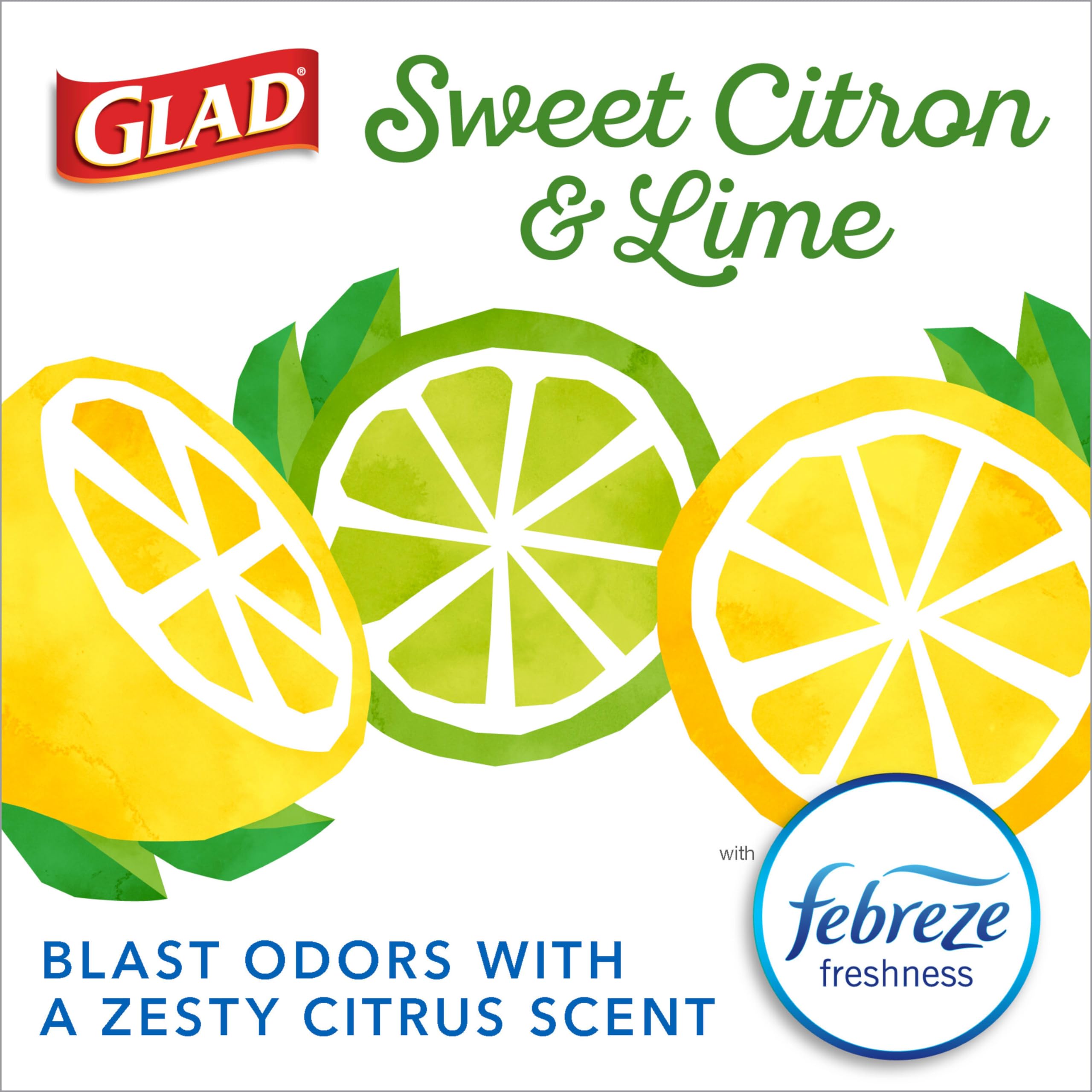 Glad Small Kitchen Drawstring Trash Bags, 4 Gallon, Febreze Sweet Citron & Lime, 34 Count
