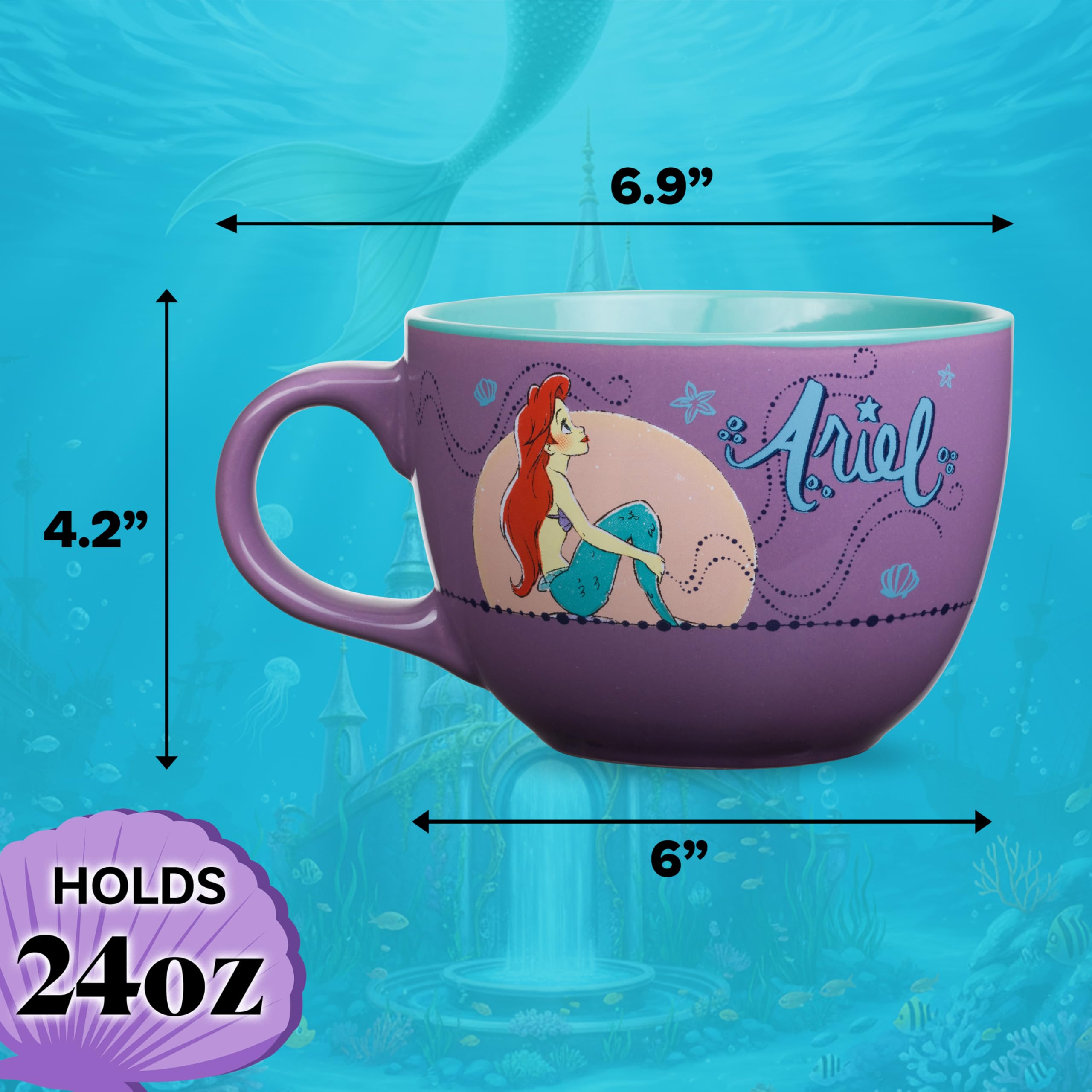 Silver Buffalo Disney Princess Little Mermaid Ariel Moonlight Ceramic Soup Mug, 24 Ounces