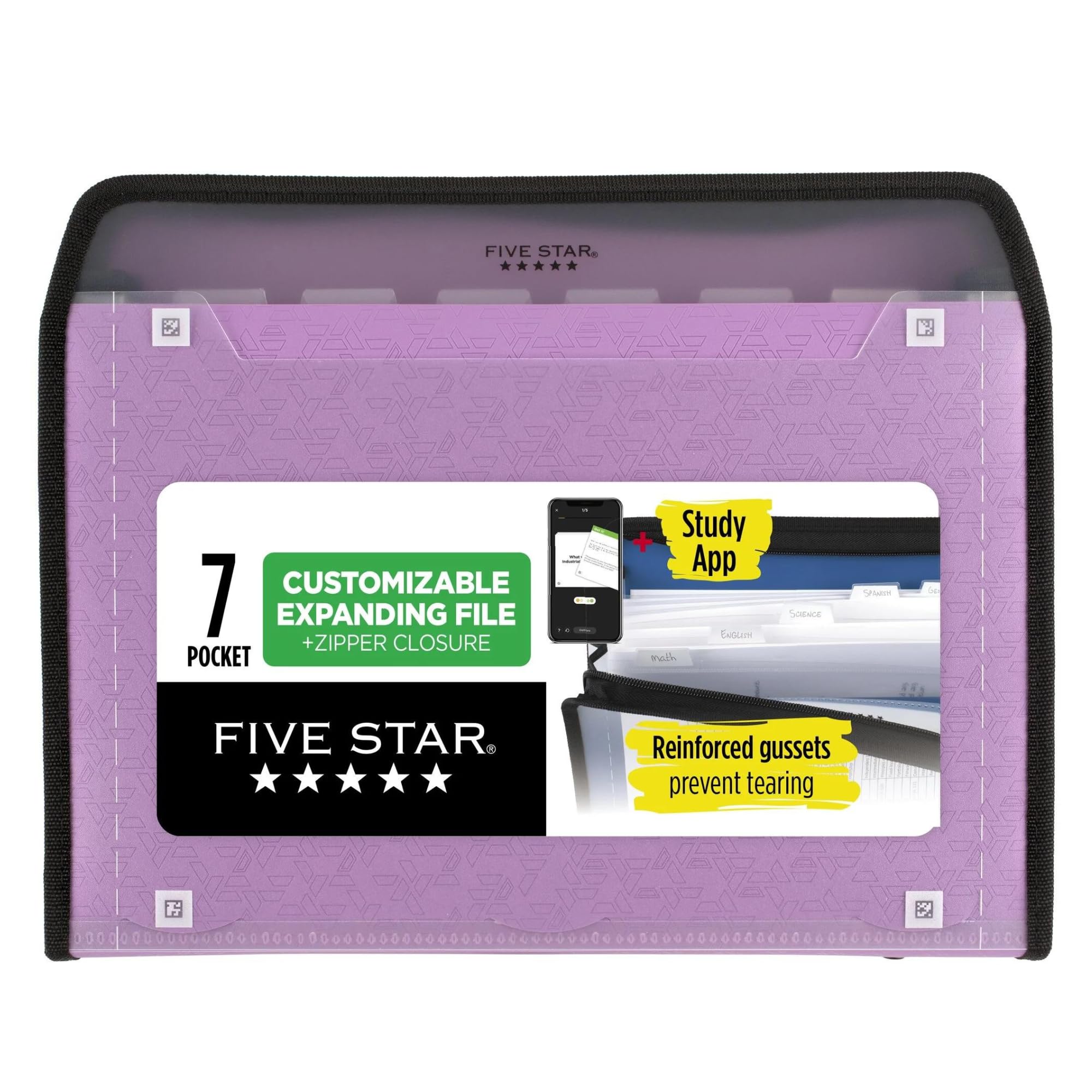 Five Star 7 Pocket Expanding File Organizer, Plastic Expandable File Folders with Customizable Tabs & Clear Cover, Holds 11" x 8-1/2", Zipper Closure, Seaglass Green (72707)