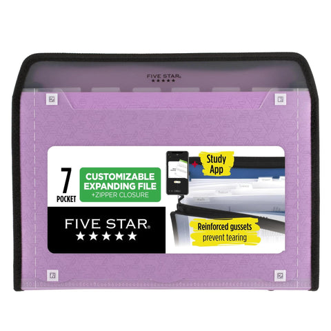 Five Star 7 Pocket Expanding File Organizer, Plastic Expandable File Folders with Customizable Tabs & Clear Cover, Holds 11" x 8-1/2", Zipper Closure, Seaglass Green (72707)