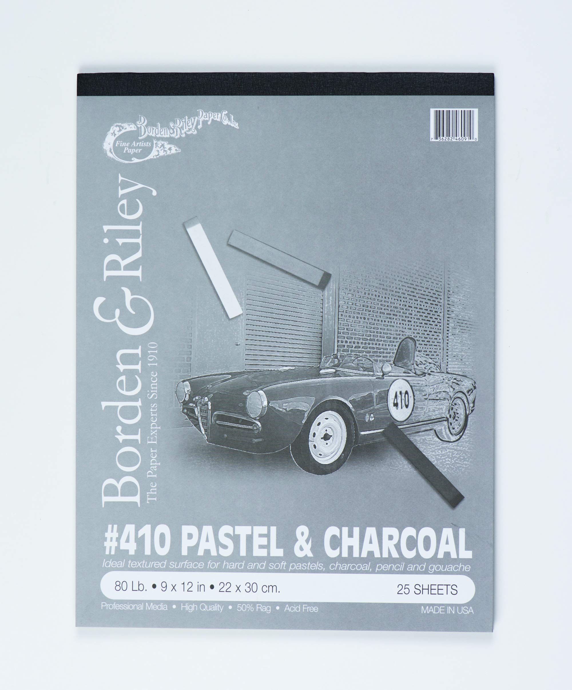 Borden & Riley 9" x 12" #410 Charcoal/Pastel Pad, 80 lb, 25 Portrait-Gray Sheets, 1 Pad Each (410P091225)