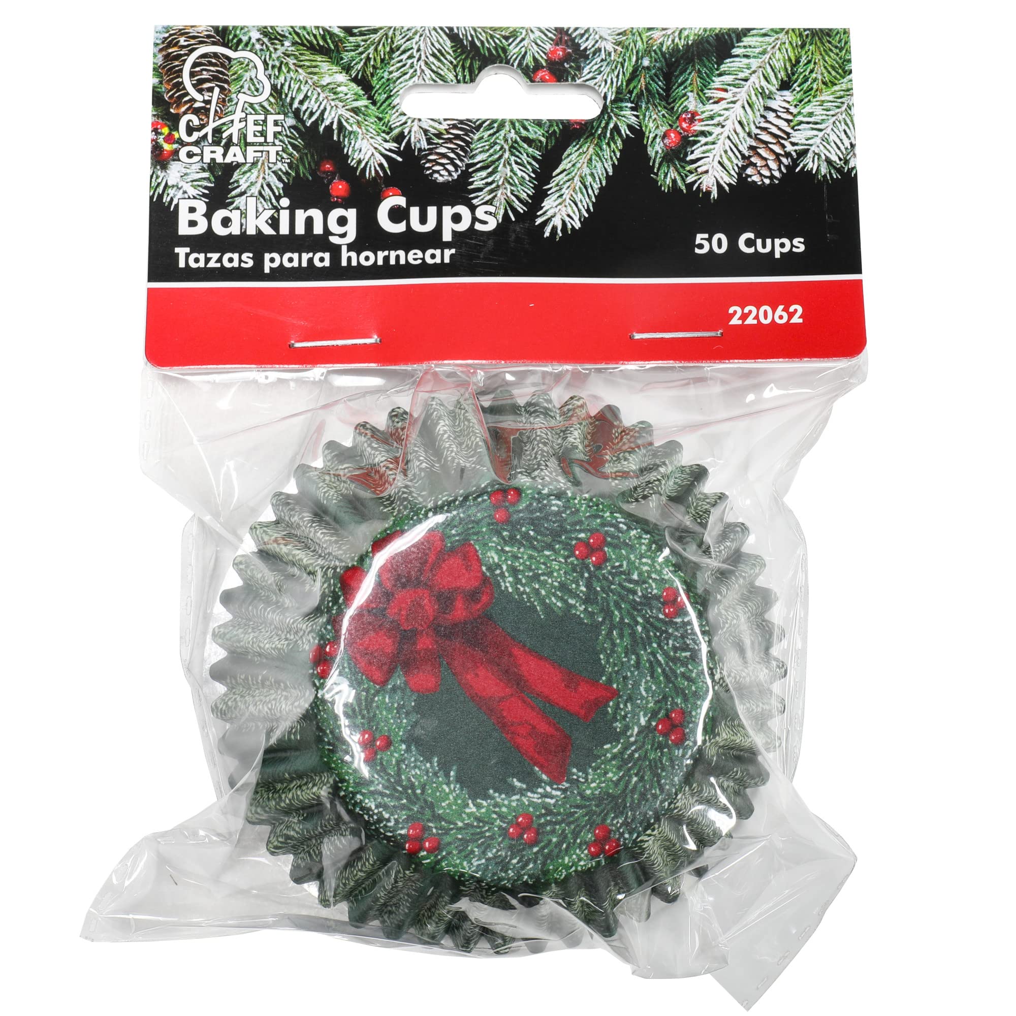 Chef Craft Paper Patterned Cupcake Liners, 50 Count, Green/Red/White