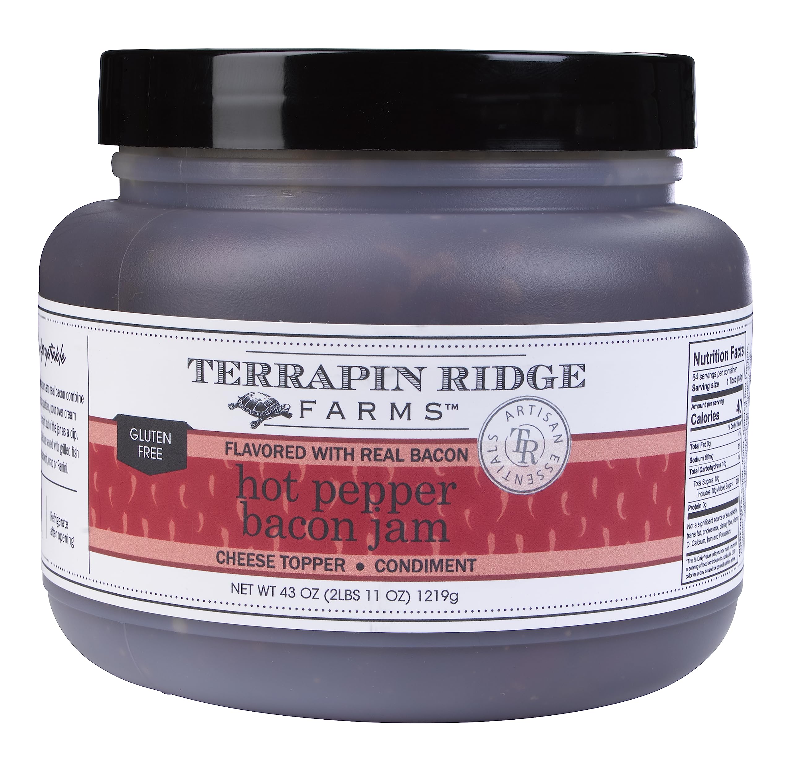 Terrapin Ridge Farms Hot Pepper Bacon Jam – Sweet & Spicy Spread with Real Bacon & Jalapeño – Gourmet Condiment for Cheese, Meats, and Appetizers – One Quart