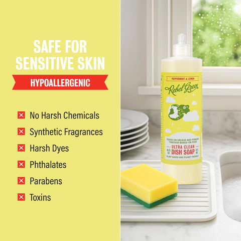 Rebel Green Super Deluxe Dish Soap - Natural Dishwashing Soap - Liquid Dish Detergent - Sustainable Dish Liquid Scented with Peppermint & Lemon - (16 oz Bottles, 1 Pack) - Packaging May Vary