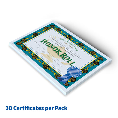 Flipside Products Honor Roll Certificate, Recognition, Award Students, Incentive, High Honors, 8.5" x 11", 30 Pack