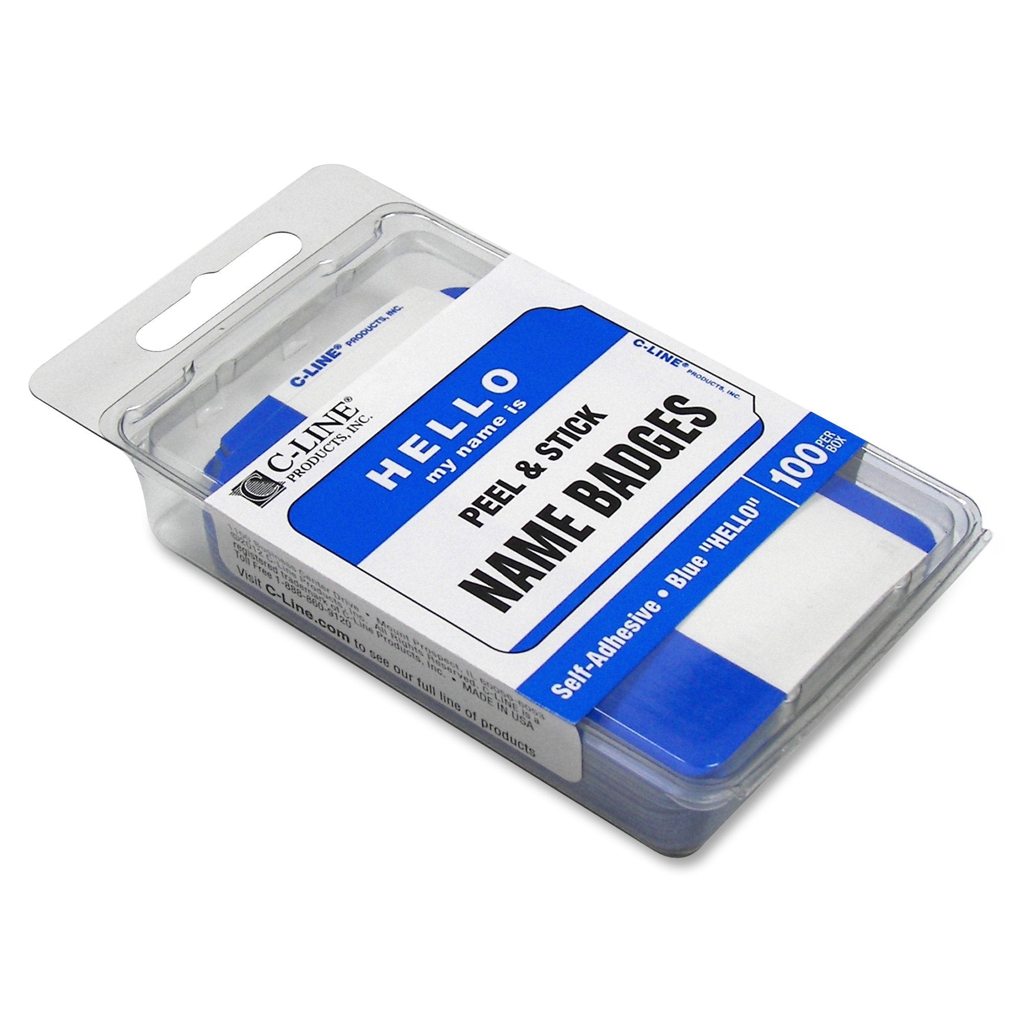 Universal "Hello" Self-Adhesive Name Badges, 3 1/2 X 2 1/4, White/blue, 100/pack