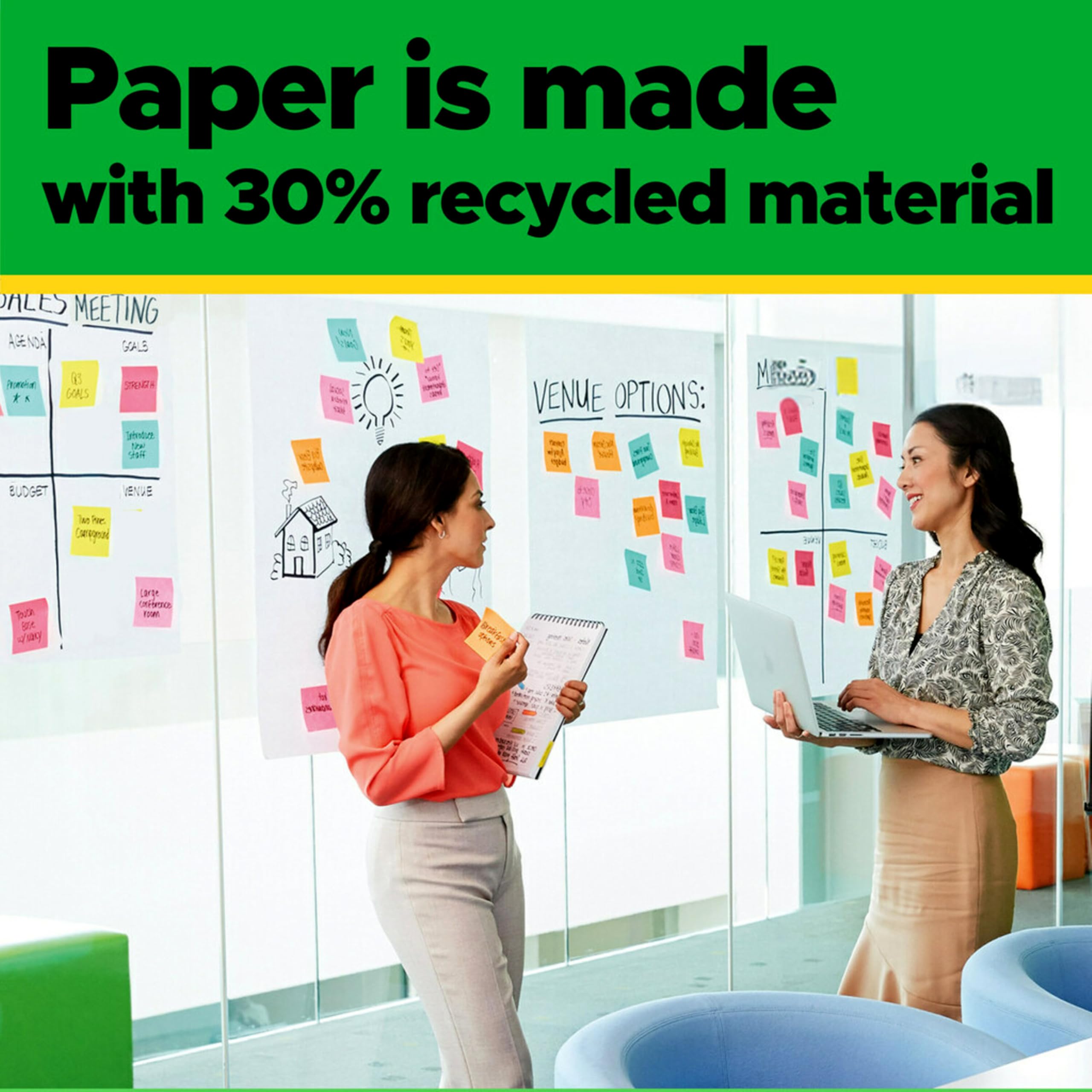 Post-it Easel Pad Made with Recycled Paper, 25 in x 30 in, White, 30 Sheets/Pad, 2 Pads/Pack, Great for Virtual Teachers and Students (559RP)