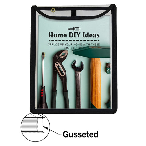 C-Line High Capacity Stitched Shop Ticket Holders, Gusseted with Flap Closure, Both Sides Clear, 9 x 12 x 1, Black, 15 per Box (39912)