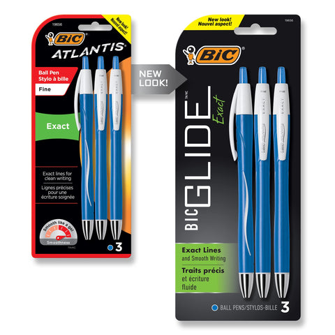 BIC Glide Exact Retractable Ball Point Pen, Fine Point (0.7 mm), Blue, Precise Lines For Clean Writing, 3-Count