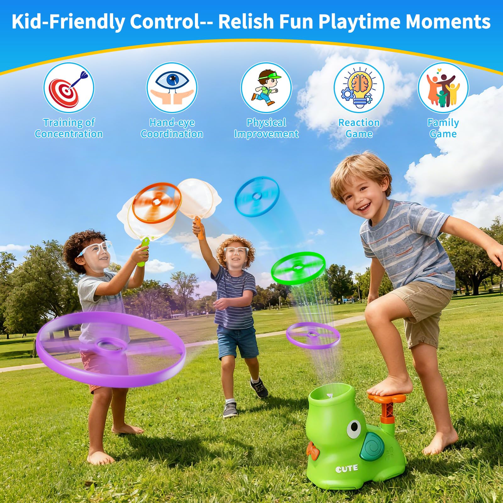 CPSYUB Outdoor Stomp Flying Disc Launcher Toys for Kids Ages 3 4 5 6 7 8 9 10, Elephant Butterfly Catching Game, Outside Yard Activities Chasing Toy, Outdoor Birthday for 3-8 Year Old Boys Girls
