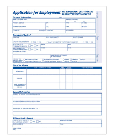 Adams Applications for Employment, 8.5 x 11 Inch, 25-Pack, White (9288ABF)