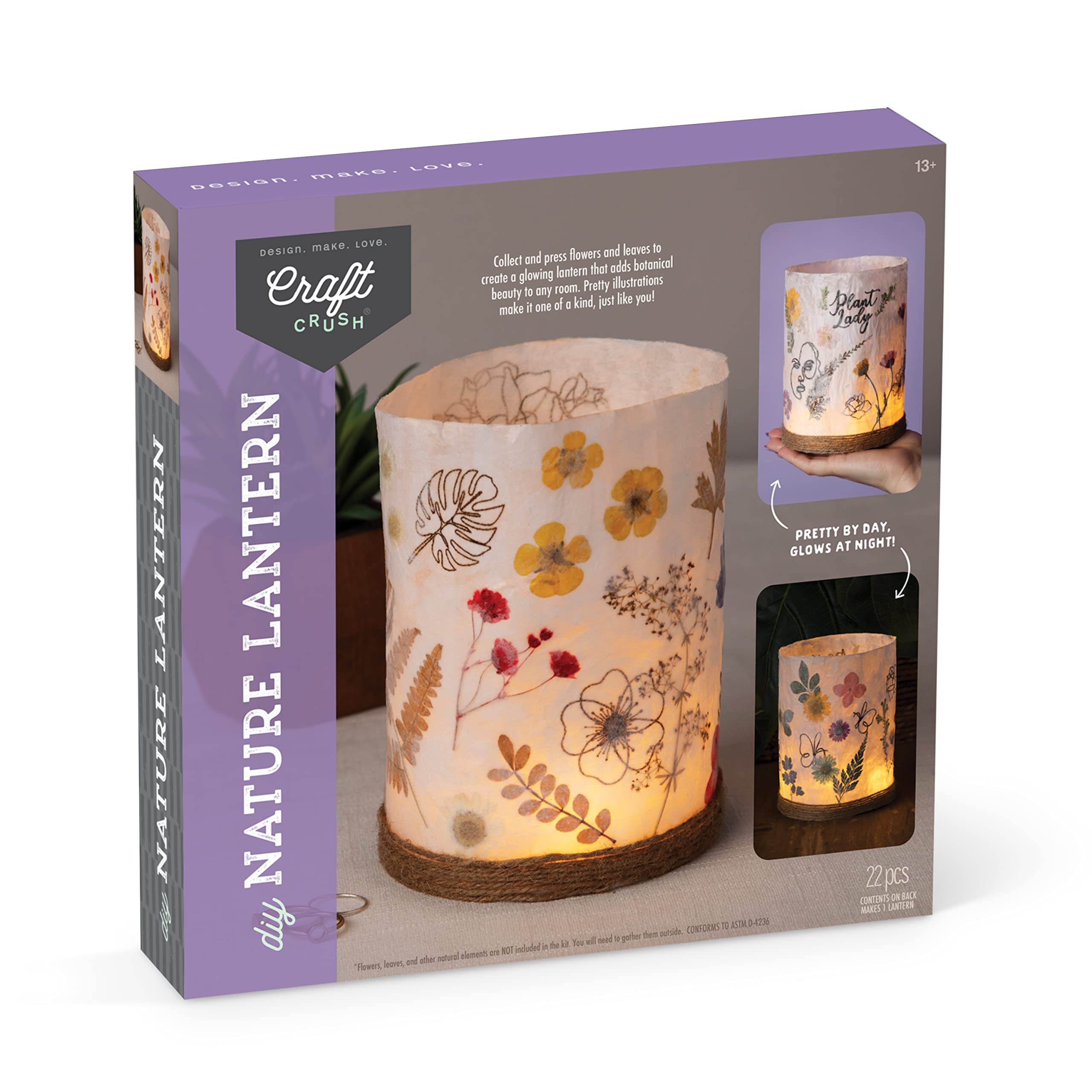 Craft Crush Nature DIY Lantern Making Kit - Bring Nature Inside - Garden Decor, Art Project, Creative Activities for Birthday, Parties, School - Art Supplies - Art & Craft Kit for Kids, Teens, Adults