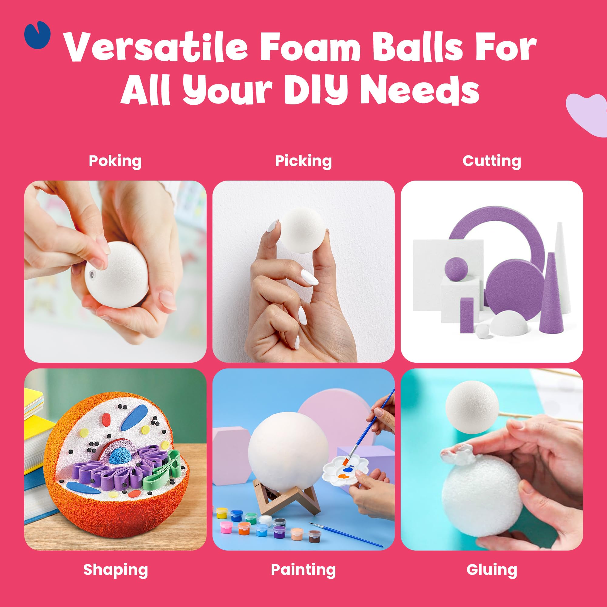 Hygloss Round Foam Balls for Crafts - 1.8-Inch White Craft Foam (XPS) for Arts Small Foam Balls for School Projects and DIY Crafts - Round Balls - 12 Pack of Foam Craft Spheres