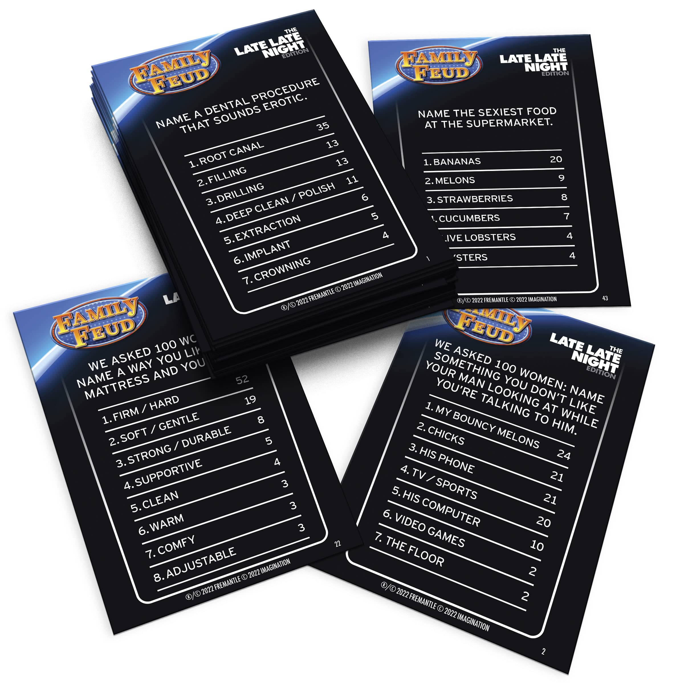 Family FEUD Late Late Night Edition Card Game, Anything but Family-Friendly, 400 Naughty Survey Questions, Complementary App with Sound Effects from The Show