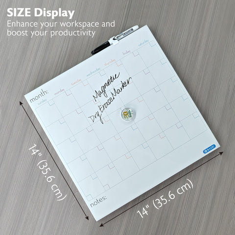 BAZIC Products Magnetic Dry Erase Calendar Board Tile + Markers & Magnets, 14" X 14" Calendar Whiteboard for Office Schedule Planner, 1-Pack