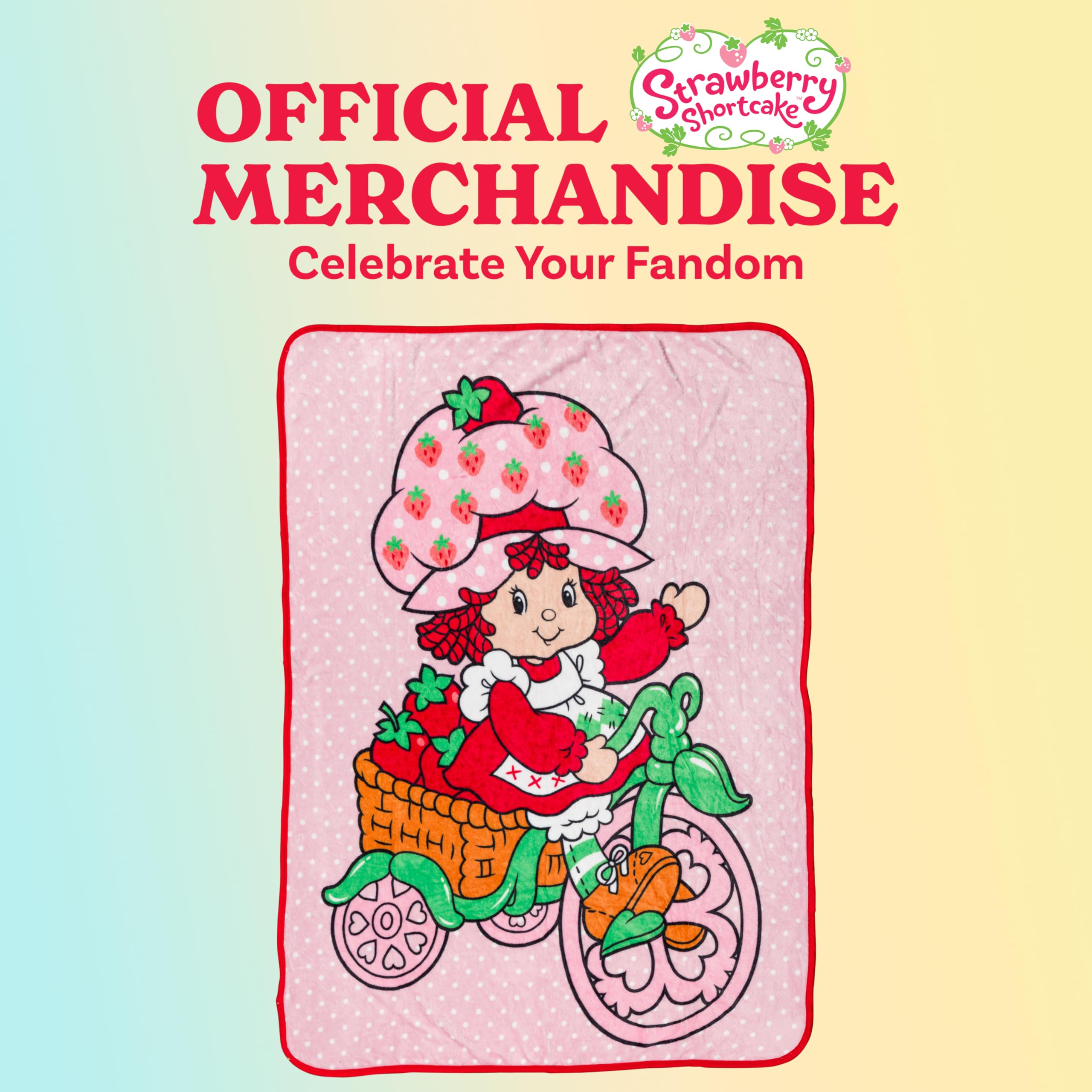 Silver Buffalo Strawberry Shortcake on Bike Polka Dot 45" x 60" Fleece Throw, Soft and Cozy Blanket, 180 GSM