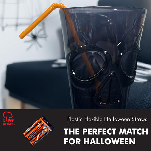 Chef Craft Select Plastic Flexible Halloween Straws, 8 Inch 100 Piece Set, Black/Orange