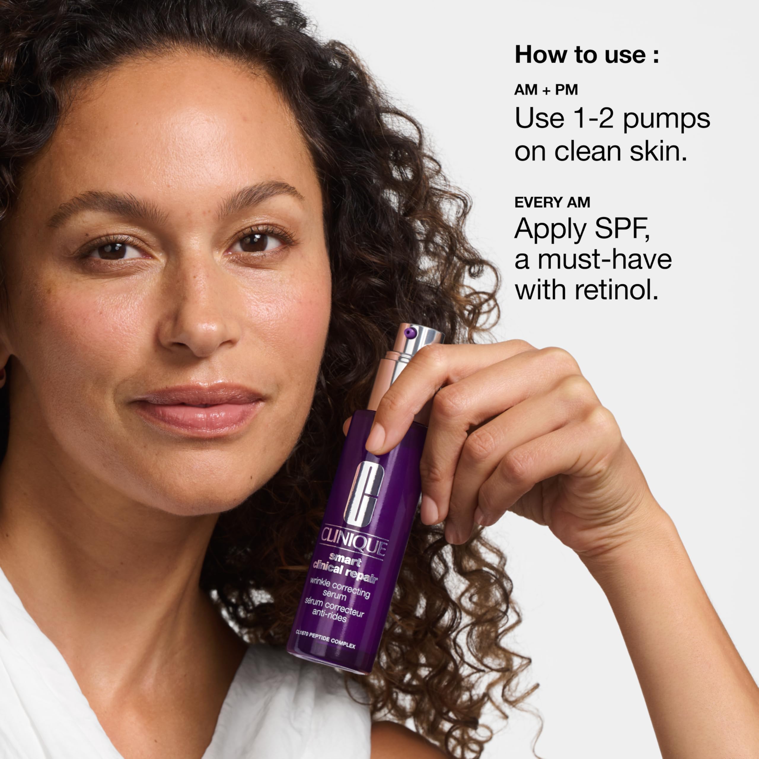 Clinique Smart Clinical Repair Wrinkle Correcting Anti Aging Face Serum With Hyaluronic Acid, Peptides + Advanced Retinoid Serum For All Skin Types | Hydrating, 1.7 Fl Oz