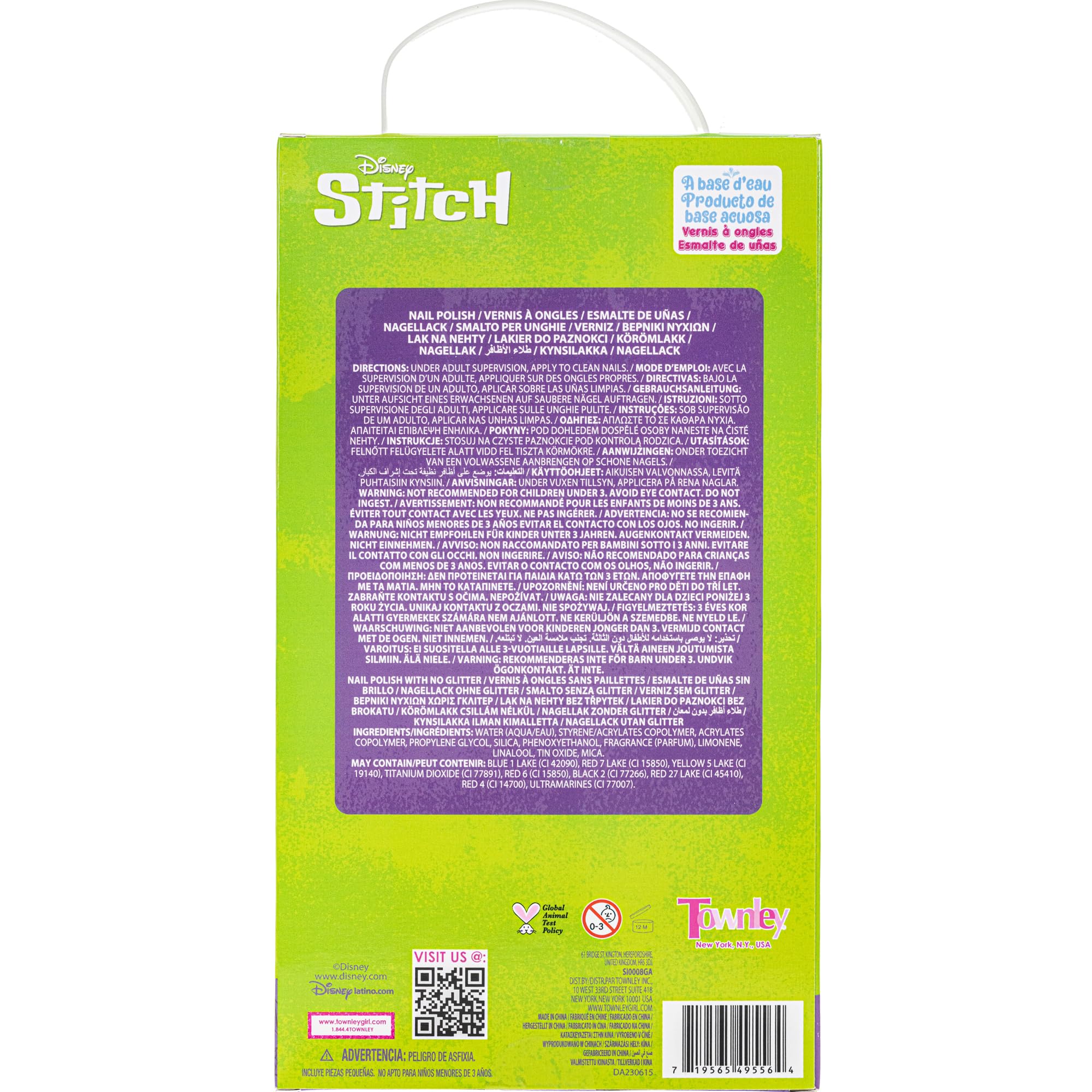 Disney Stitch Non-Toxic Peel-Off Water-Based Safe Quick Dry Nail Polish |Gift Kit Set for Kids Tweens Girls, Shimmer and Opaque Colors| Ages 3+ (8 Pcs)
