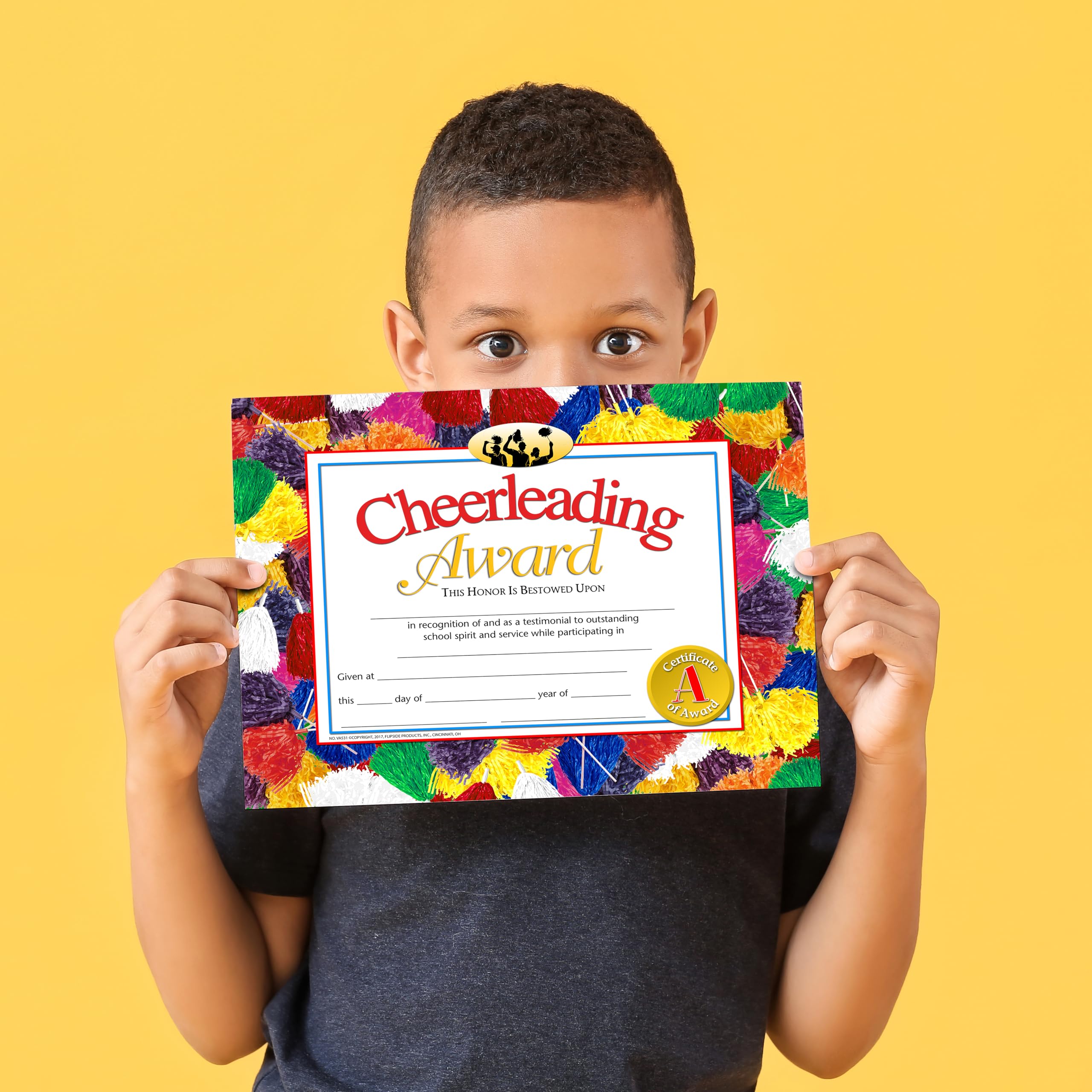 Hayes Cheerleading Award Certificate, Cheer Team Recognition, Customizable Award for Students, Kids, and Children, Full-Color Pom-Pom Design, 8.5" x 11" - 30 Pack