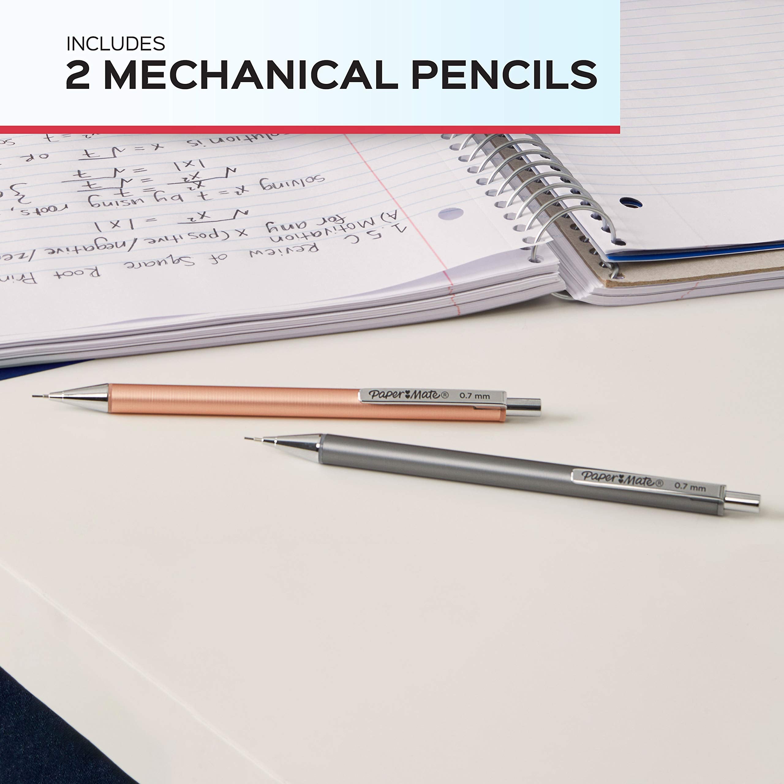 Paper Mate Advanced Mechanical Pencils, Premium Metal Barrels, Black and Gun Metal Gray, 0.5 mm #2 Pencils, 2 Count